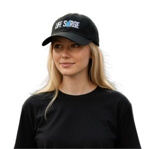 Life Surge Black Adjustable Baseball Cap Logo Embroidered Velcro Closure